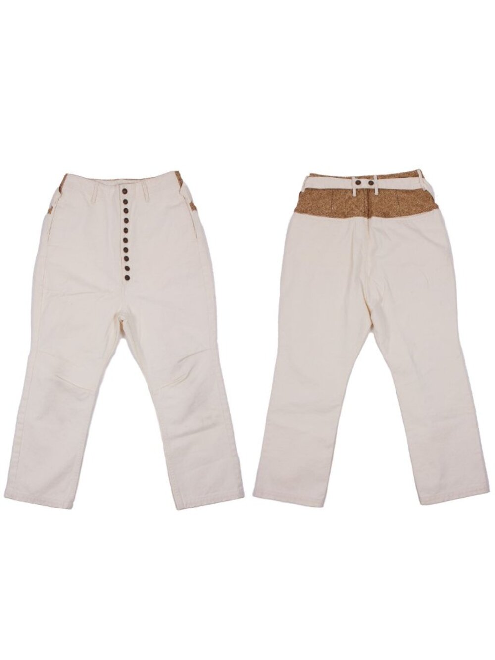 KAPITAL White Brown Belted High Waisted Cropped Pants Sz 0 XS Cotton